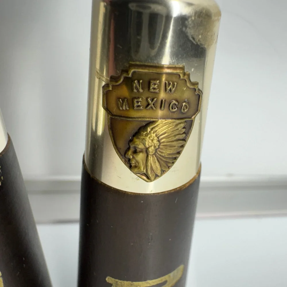 Vintage New Mexico Salt Pepper‎ Shakers Native American Chief Brown Gold Tone